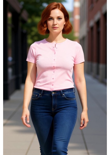 Kadın Bisiklet Yaka Düğmeli Örme Regular Fit Üst Kaliteli Şık Rahat Modern Zarif Günlük modelleri