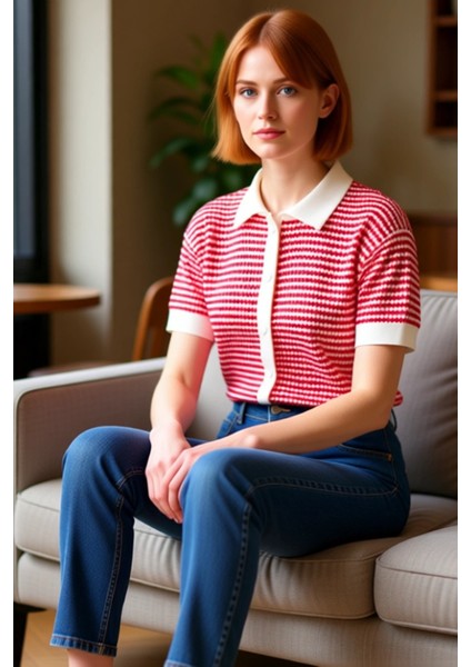 Kadın Kısa Kollu Polo Yaka Triko Bluz Günlük Şıklık ve Konfor Bir Arada Kaliteli Şık Rahat