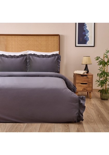 Soft Fırfırlı Çift Kişilik Nevresim Takımı - Antrasit