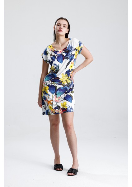 Likralı Viskon Mini Viskon Elbise | BLZ36387 Yaprak Desen