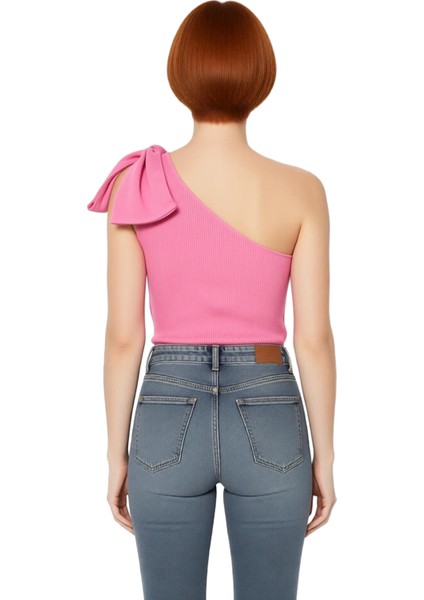 Kadınlar Için Tek Kol Fiyonklu Asimetrik Yaka Triko Üst Kaliteli Şık Rahat Modern Zarif Günlük fiyatları