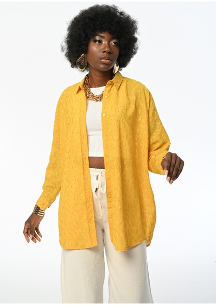 Kadın Oversıze Desenli Şifon Ince Gömlek