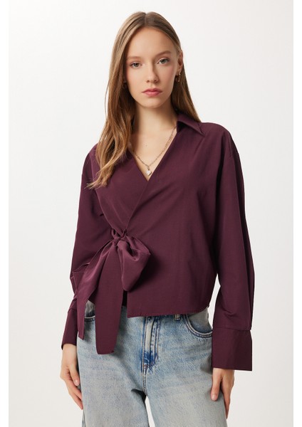 Gömlek Yaka Anvelop Poplin Bluz LZV0040 Mürdüm