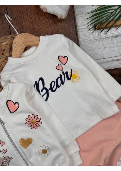 Pamuklu Hırkalı Fermuar Detaylı 3lu Kız Bebek Takım fiyatları