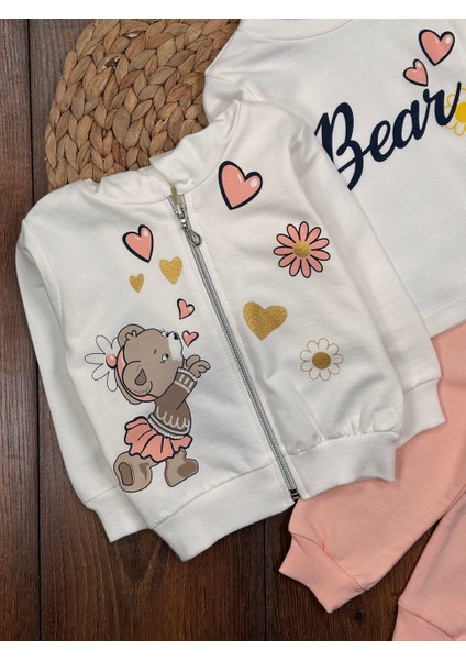 Pamuklu Hırkalı Fermuar Detaylı 3lu Kız Bebek Takım modelleri