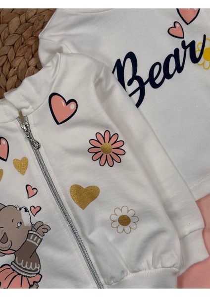 Pamuklu Hırkalı Fermuar Detaylı 3lu Kız Bebek Takım indirimleri