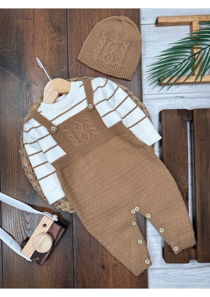 Pamuklu Triko Şapkalı Tulum 2li Erkek Bebek Takım