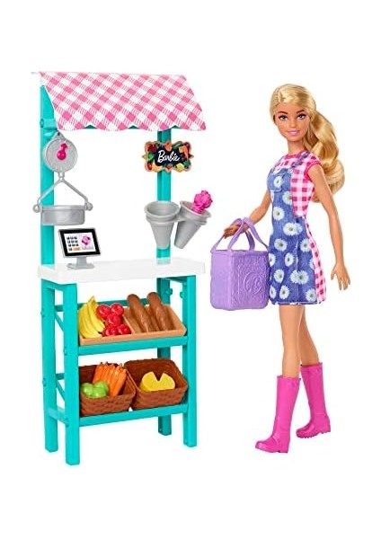 Çiftçi Pazarı Oyun Seti - Sarı Saçlı Bebek, Bebek, Tezgah, Kasa, Sebzeler, Ekmek, Çiçekler ve Çok Daha Fazlasıyla Çiftçi Pazarı Oyun Seti, 3 Yaş ve Üzeri, HCN22 modelleri