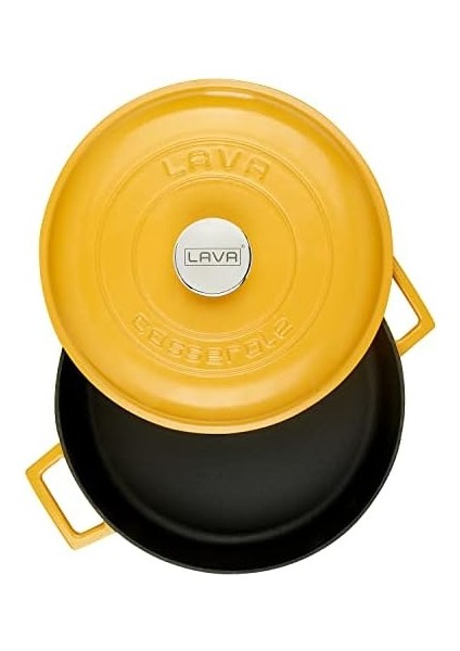 Metal Spring Serisi - Döküm Çok Amaçlı Tencere, Yuvarlak, 28 Cm, Mat, Parlak Siyah Taban, Sarı, Kubbe Kapak fiyatları