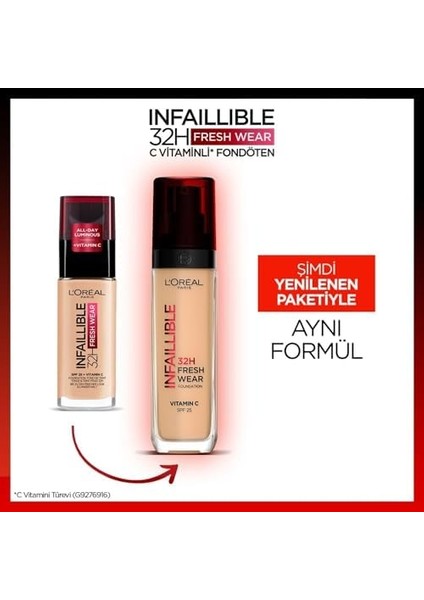 L&apos;oréal Parıs Infaillible 32H Fresh Wear C Vitaminli Fondöten - 220 Sable Sand 30 ml modelleri
