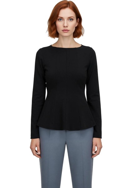 Kadın Regular Boy Peplum Kesim Kayık Yaka Bluz Kaliteli Şık Rahat Modern Zarif Günlük fiyatları