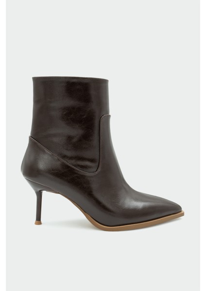 Miyo Acı Kahve Deri Sivri Burunlu Topuklu Bot