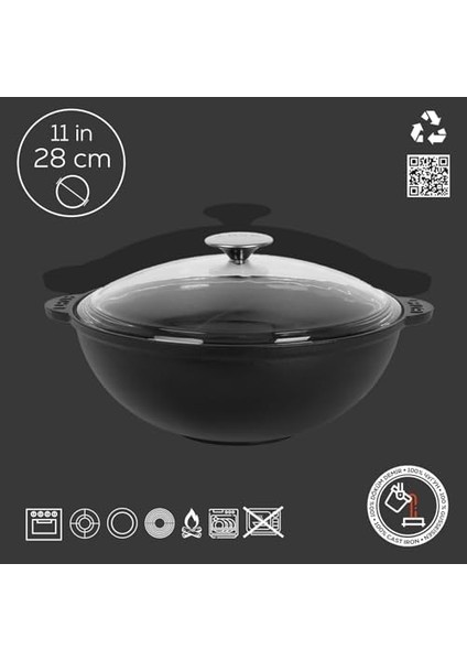 Döküm Yuvarlak Cam Kapaklı Kazan/tencere. Döküm Demir Yekpare Kulplu Çap(Ø)28 Cm. modelleri