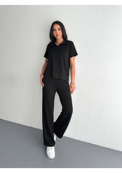 Kadın Modal Kumaş Kısa Kollu Polo Yaka T-Shirt Eşofman Takımı