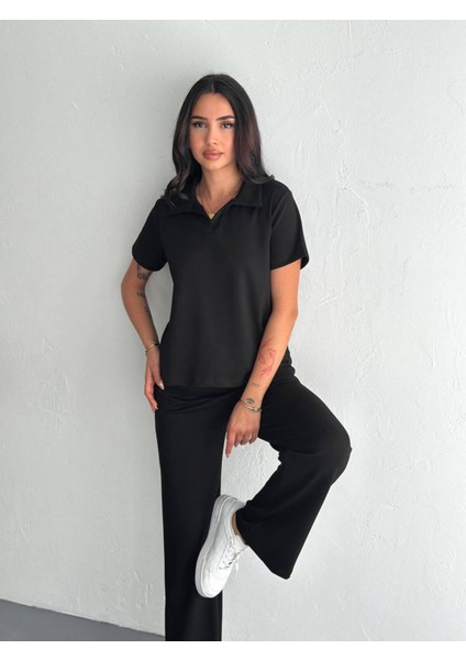 Kadın Modal Kumaş Kısa Kollu Polo Yaka T-Shirt Eşofman Takımı modelleri