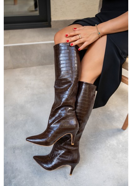 Wenda Acı Kahve Kroko Desenli Çizme modelleri
