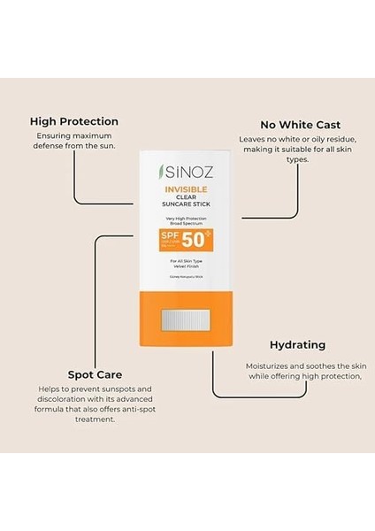 Sinoz Nemlendirici Şeffaf Stick Güneş Kremi SPF50+ 15 gr