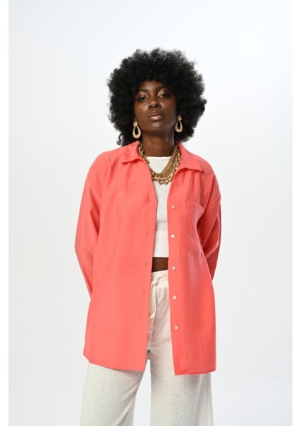 Oversıze Kesim Düz Renk Gömlek