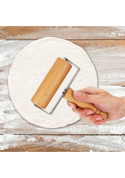 Hamur Açma Rulosu | Ahşap & Paslanmaz Çelik Mini Merdane | Ergonomik Saplı, Profesyonel Pizza Kurabiye Tart Rulosu