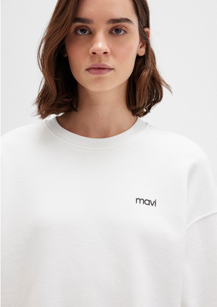 Mavi Logo Baskılı Ekru Sweatshirt 1S10490-70057