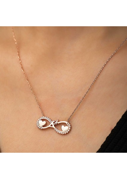 Gümüş Rose Kalpli Sonsuz Aşk Kolye modelleri