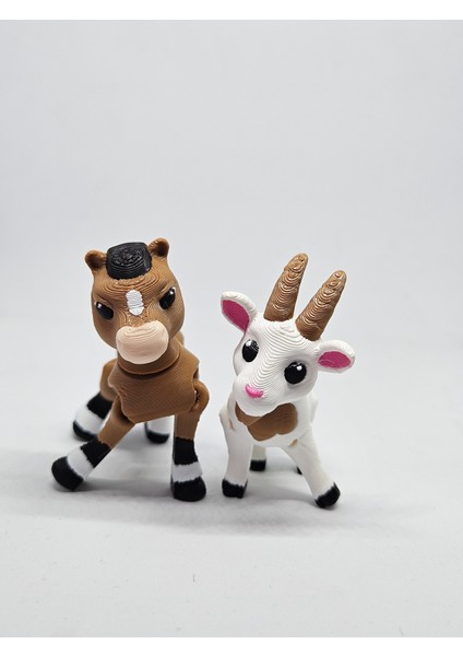 Aysbistudio 2li Set Mini Sevimli Keçi ve At Hayvan Oyuncak – Flexi Hayvan Figür +4 Yaş - Bpa Free