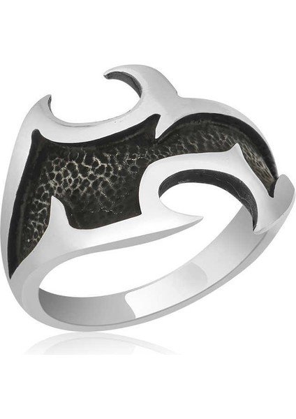 ​Gümüş Dövme Desenli Erkek Yüzük - 19