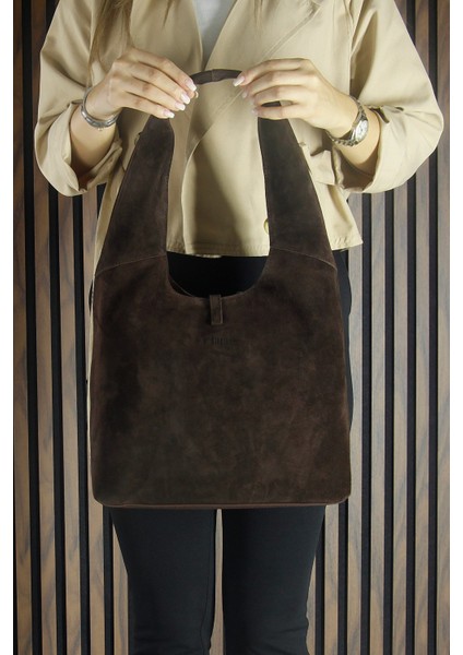 Kahve Hakiki Dana Süet Püsküllü Manyetik Kapaklı Orta Boy Günlük Omuz Çantası fiyatları