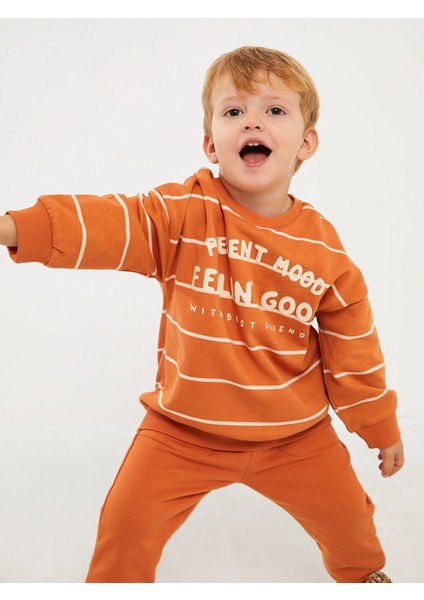 Lcw Baby Turuncu Bisiklet Yaka Uzun Kollu Erkek Bebek Sweatshirt ve Pantolon 2'li Takım