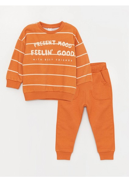Lcw Baby Turuncu Bisiklet Yaka Uzun Kollu Erkek Bebek Sweatshirt ve Pantolon 2'li Takım modelleri