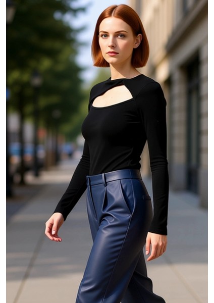 Kadınlar Için Drape Detaylı Vücuda Oturan Esnek Örme Bluz Kaliteli Şık Rahat Modern Zarif Günlük fırsatları