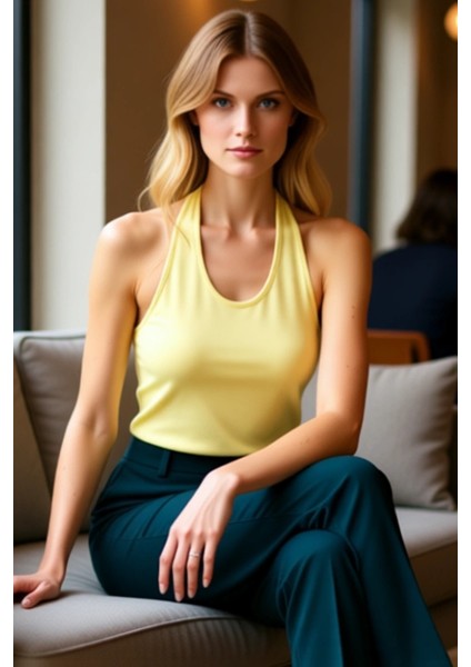 Kadın Halter Yaka Vücut Sarma Örme Bluz Kaliteli Şık Rahat Modern Zarif Günlük