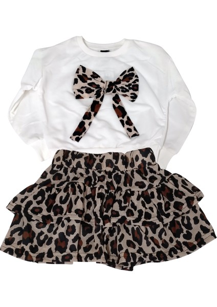 Leopar Desenli Etekli Sweat Takım Kız Çocuk