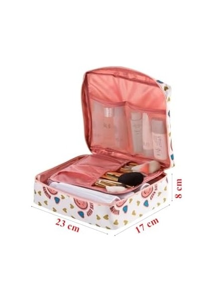 Ecoform Su Geçirmez Organizer Seyahat Kozmetik Makyaj Çantası Gülen Pembe