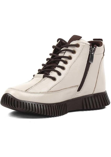 Kadın Bej Çift Fermuarlı Deri Bot modelleri