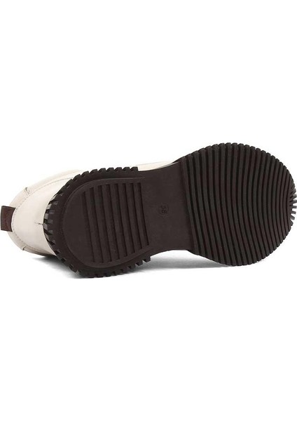 Kadın Bej Çift Fermuarlı Deri Bot indirimleri