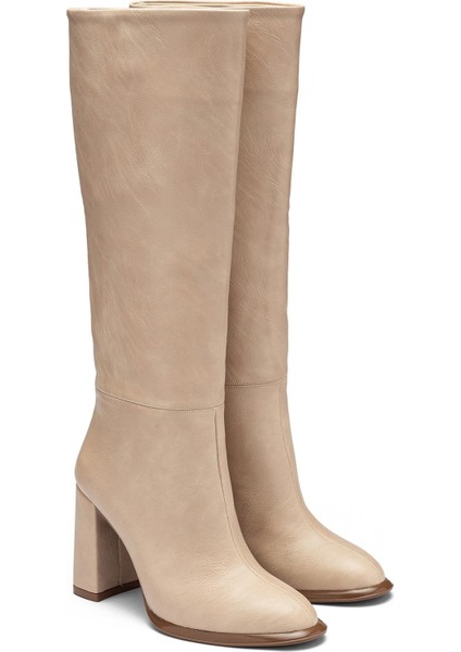 Kadın Diz Altı Kalın Topuklu Kaymaz Taban Günlük Golf Çizme 1500