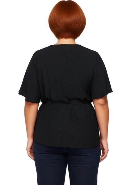 Kadın Haki V Yaka Kısa Kollu Bağlamalı Düğmeli Aerobin Dokuma Bluz Yazlık Günlük Kullanım Için Cool fırsatları