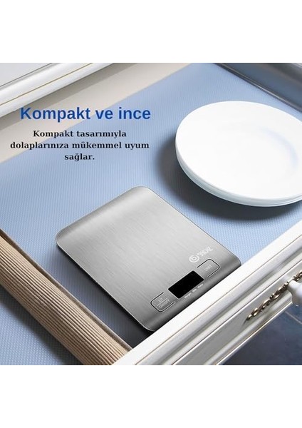 BY-005 Mutfak Terazisi - Paslanmaz Çelik Yüzeyli Mutfak Tartısı - Dara Işlevi, LED Ekran, 5 Birim Dönüştürme ve Otomatik Kapanma Özellikli - 10 kg Tartı Kapasitesi fiyatları