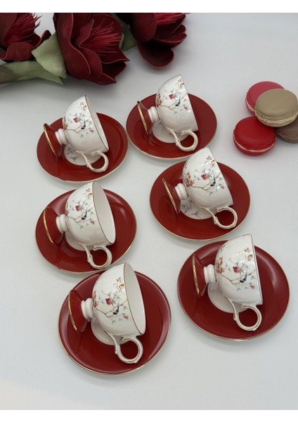 Türk Kahve Fincanı Rosso 6 Kişilik 12 Parça