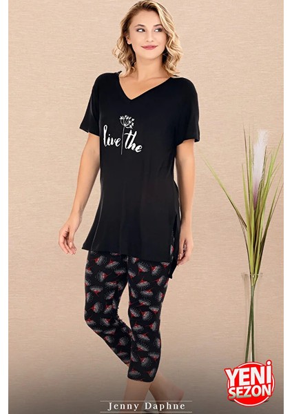 Lady Çiçek Desenli V Yakalı Kapri Pijama Takımı fiyatları