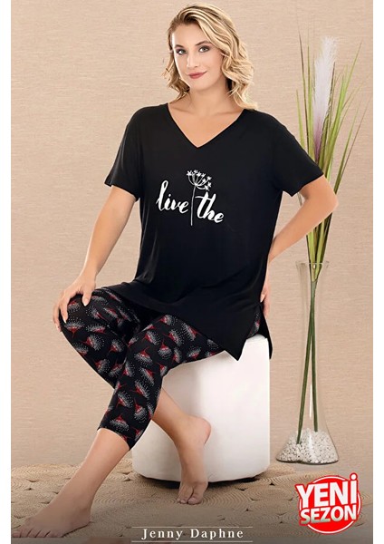 Lady Çiçek Desenli V Yakalı Kapri Pijama Takımı fırsatları