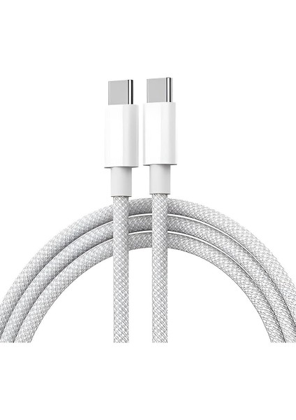 60W Type-C To Type-C Örgülü ve Şarj Kablosu 1m Beyaz K2795 (Orijinal Görünümlü)