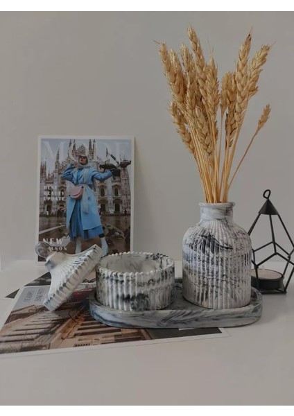 Mermer Desenli Seramik ve Mumluk Seti - Modern ve Minimalist Dekorasyon modelleri