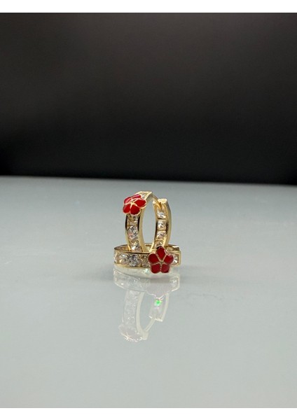 14 Ayar Altın Çiçek Desenli Mini Halka Küpe indirimleri