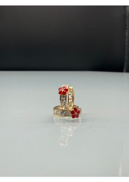 14 Ayar Altın Çiçek Desenli Mini Halka Küpe