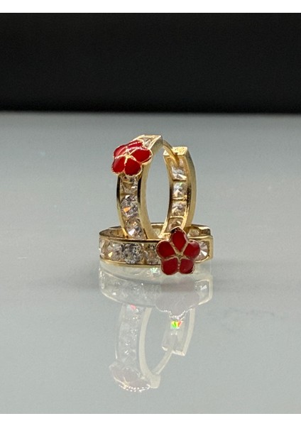 14 Ayar Altın Çiçek Desenli Mini Halka Küpe