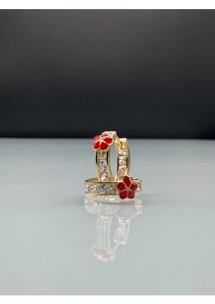 14 Ayar Altın Çiçek Desenli Mini Halka Küpe