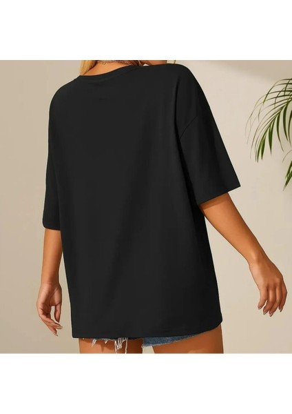 Summer Vacance Mood Oversize Unisex T-Shirt %100 Pamuklu Siyah indirimleri