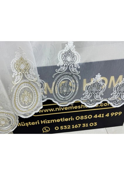 Nivemeshome 1453 Osmanlı Motifli Gümüş Detaylı 1/3 Pileli Tül Perde Apm fırsatları